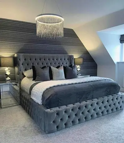 Luxury Fabric Bed Frame With Mattress Stylish Modern Design Headboard
