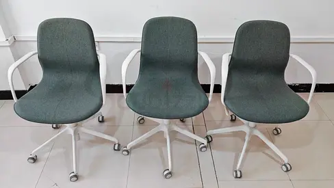 Set of 3 IKEA Office Task Chairs with Armrests on Wheels - Green Fabric