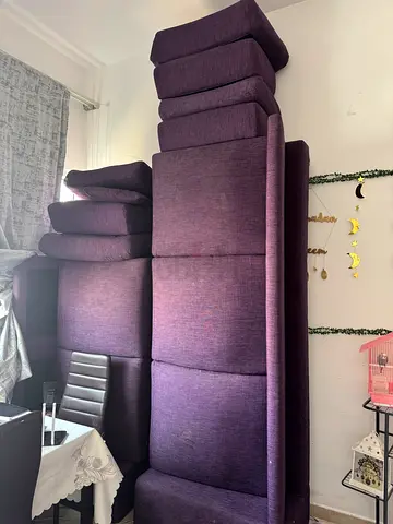 Purple 3-Seater Sofa with Recliner/Chaise - Good Condition