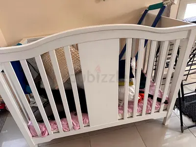 White Wooden Baby Crib - Good Condition