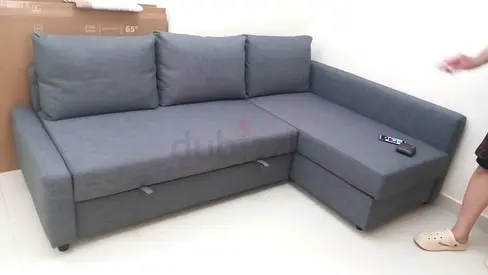 Grey L-Shaped Corner Sofa Bed