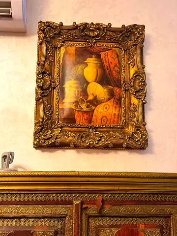Vintage still life painting in ornate gilt frame — ready to hang