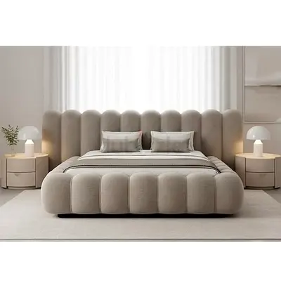 Modern Upholstered Cloud Bed Frame with Scalloped Headboard