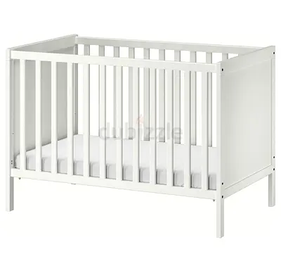 White Wooden Baby Crib - Standard Size, Good Condition