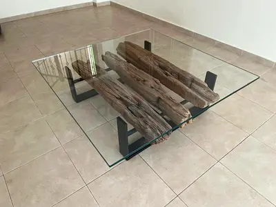 Marina Home Railway Wood And Glass Top Coffee Table