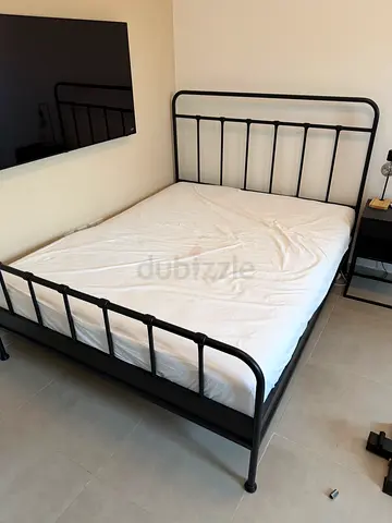 Black Metal Double Bed Frame with Headboard and Footboard