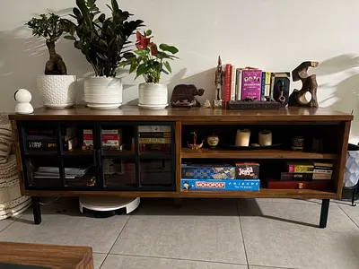 Wooden TV Stand with Cabinet and Open Shelves