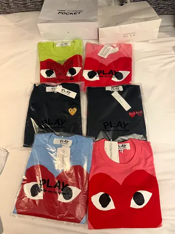 Comme des Garçons T-shirt heart logo tees, various colors, brand new from Japan. Size XS unisex