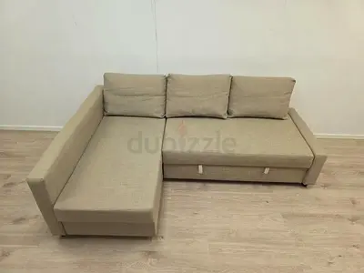 Beige L-shaped Sofa bed with Chaise - Good Condition