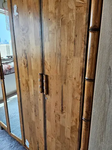 Solid Wood Wardrobe with Mirror - 6 Door, Rustic Finish