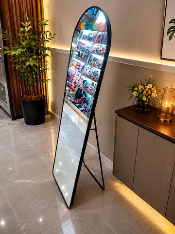 Free-standing Full-Length LED Floor Mirror with Black Frame