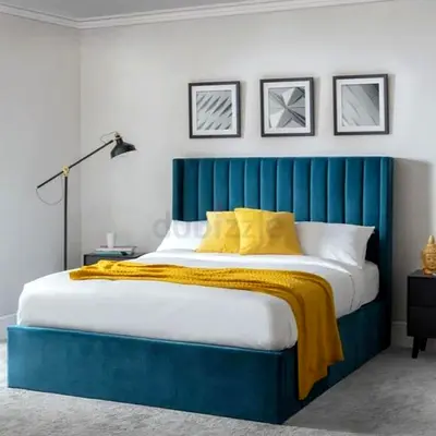 Upholstered King Bed with Vertical Channel Tufted Headboard - Teal