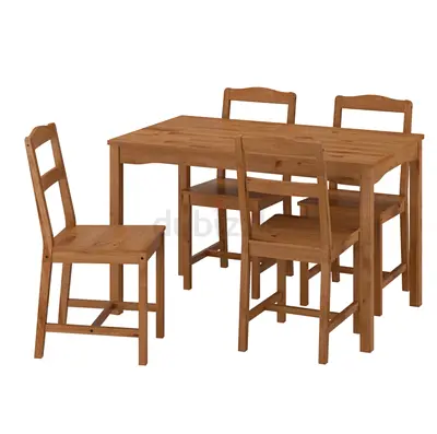 Solid Wood 4-Seater Dining Table with Chairs - Natural Finish