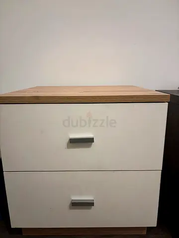 Compact 2-Door Bedside Cabinet / Nightstand - White & Wood