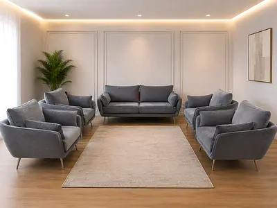Modern Grey Sofa Set with Armchairs