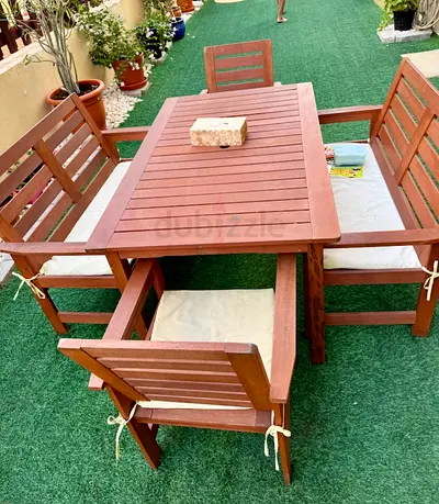 Solid Wood Outdoor Dining Set - Table with 4 Chairs & Bench
