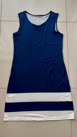 Navy Blue Sleeveless Midi Dress with White Stripes - size M