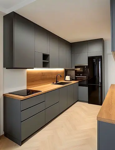 Modern matte grey custom made kitchen cabinets with wooden countertops - New Kitchen cabinet