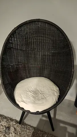 Black Rattan Egg Chair with Cushion - Good Condition