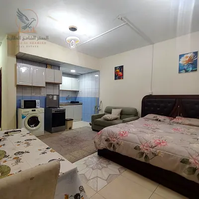Lowest price furnished studio in Sharjah first tenant with new furniture near Corniche Dubai exit minutes from Zulekha Hospital and Nesto Hypermarket