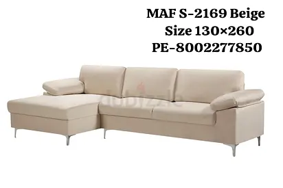 Beige L-shaped Sofa with Chaise - Size 130 x 260 cm (MAF S-2169)