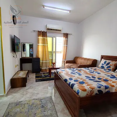 Fully furnished studio for monthly rent in Al Rashidiya 1 Ajman with a spacious layout balcony waterfront view fully separate kitchen.