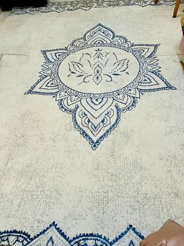 250x350cm Large White & Blue Mandala Area Rug