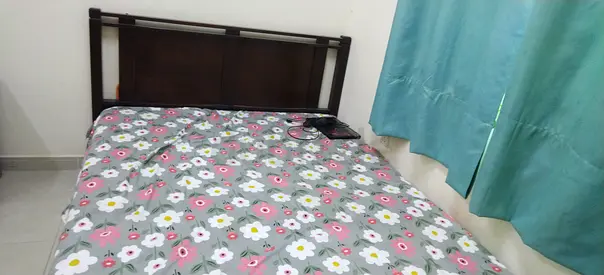 Queen wooden bed frame with headboard and mattress in good condition. Take it free.