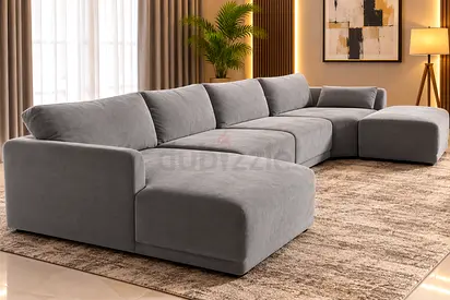 Large Grey Sectional Sofa with Ottoman