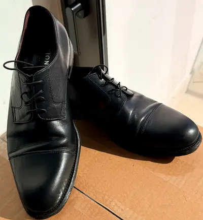 Albione Men’s Black Leather Derby Dress Shoes – EU 43.5 – Genuine Italian Leather