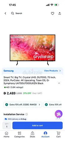 SAMSUNG TV 75inch UHD 4K