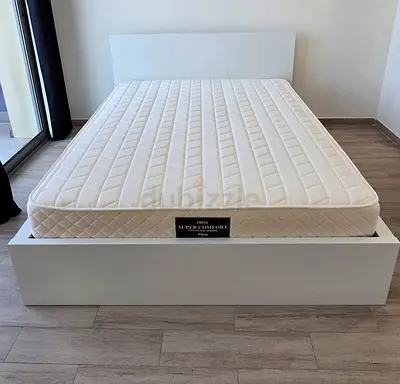 Ikea White platform bed frame with Super Comfort mattress - King
