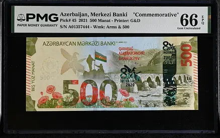 AZERBAIJAN 500 MANAT COMMEMORATIVE BANKNOTE 2021