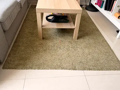 Light olive green $%&! rug - good condition, 160x230 cm (approx.)