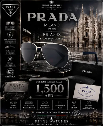 Prada PR A54S Pilot Unisex Sunglasses - Matte Silver / Dark Grey
