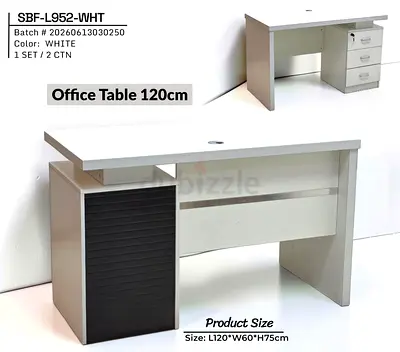 White 120cm Office Desk with 3-Drawer Pedestal (L120 x W60 x H75cm)