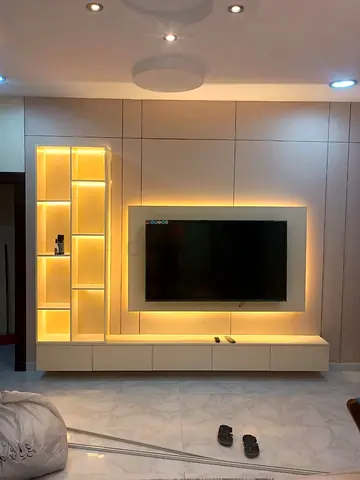 Built-in TV Entertainment Unit with LED Shelving