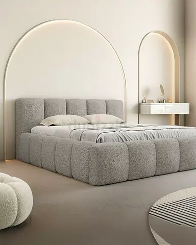 Modern Boucle Upholstered Platform Bed Frame