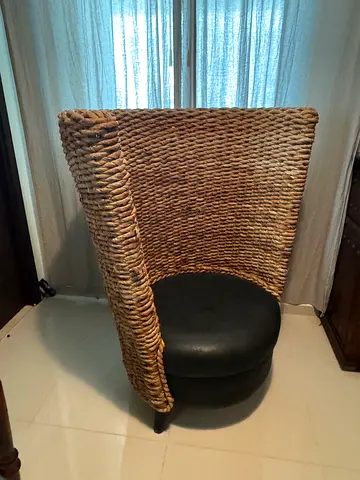 Handmade Wicker Accent Chair with Black Cushioned Seat