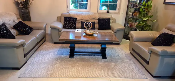 3+2+1 seater Leather sofa with Wooden Coffee Table