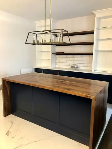 Wood Kitchen Island with Dark Blue Base - Handmade