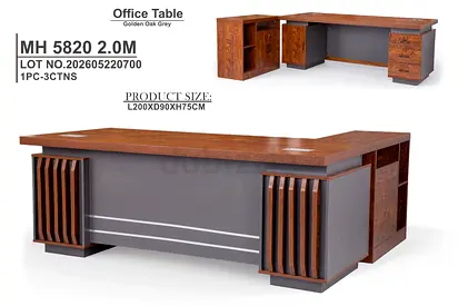 Wooden Executive Office Desk L-Shape 200cm – Golden Oak Grey