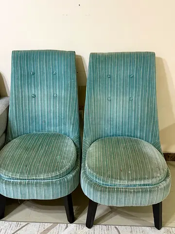 Pair of vintage teal upholstered dining/occasional chairs