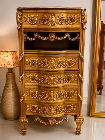 Ornate Gold Vintage-Style 5-Drawer Dresser / Chest