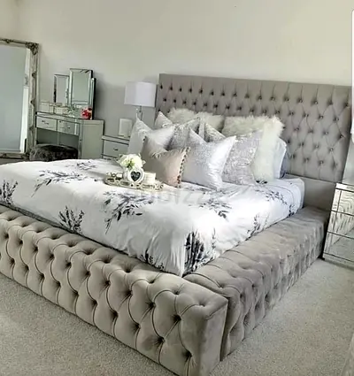 Luxury Fabric Bed Frame With Mattress Stylish Modern Design Headboard
