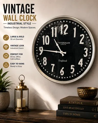 Large 50 cm Vintage Industrial Wall Clock | Excellent Condition
