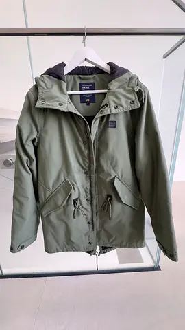 Men's olive green hooded parka jacket - size M