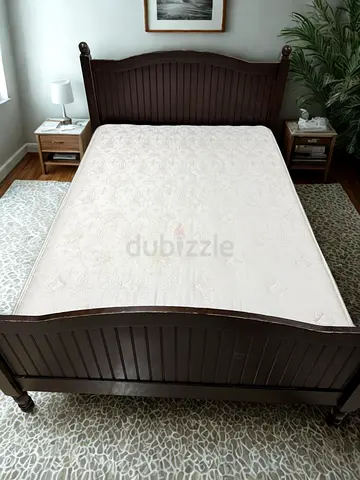 Pottery barn Wooden Double Bed Frame with Mattress - Dark Brown, Good Condition