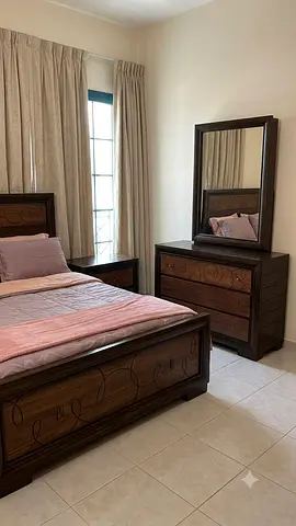 Bedroom set (bed + mattress + duvet set+ night stand + dresser with mirror)