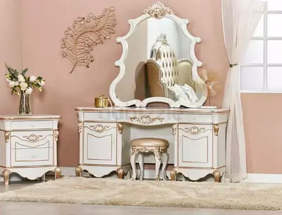 Home centre classic bed set Elegant White and Gold with Dressing Table
